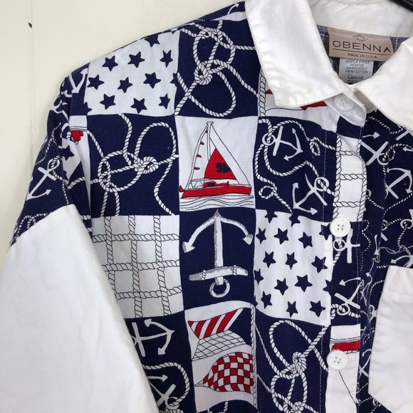 Vintage Nautical Print Button Down Crop Top Sz L - Picture 4 of 9